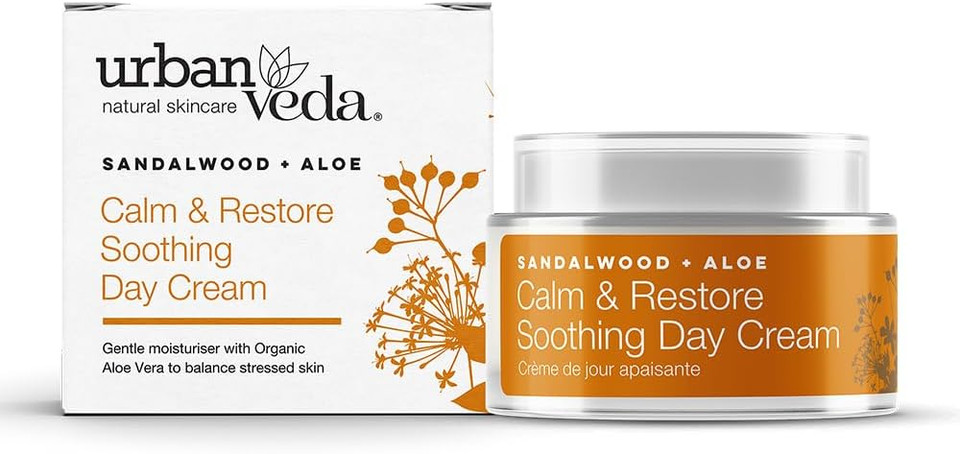 Urban Veda Calm & Restore Soothing Day Cream| Hydrating Face Cream with Sandalwood & Organic Aloe Vera| For Dry, Sensitive and Inflamed Skin| Moisturiser Face Women and Men| Collagen Face Cream| 50 ML