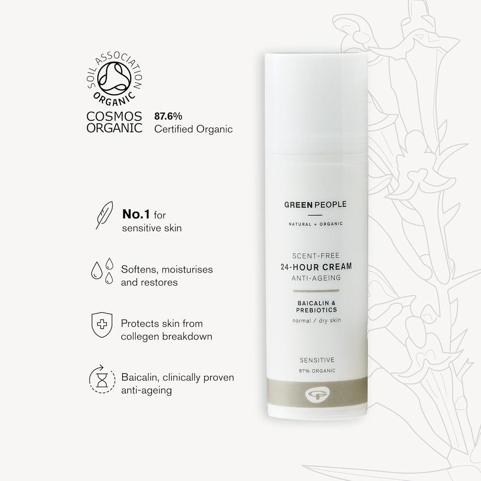 Green People Scent Free 24 Hour Cream - Day & Night Face Cream for Sensitive Skin - Firming - Vegan & Natural, 50ml
