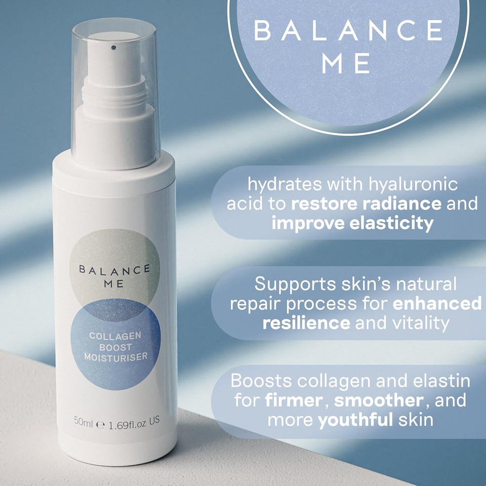Balance Me Collagen Boost Moisturiser 50ml, Anti Aging Face Cream with Hyaluronic Acid and Peptides, Skin Tightening and Neck Firming for Dry Skin Balance Me Collagen Boost Moisturiser 50ml, Anti Aging Face Cream with Hyaluronic Acid and Peptides, Skin Tightening and Neck Firming for Dry Skin