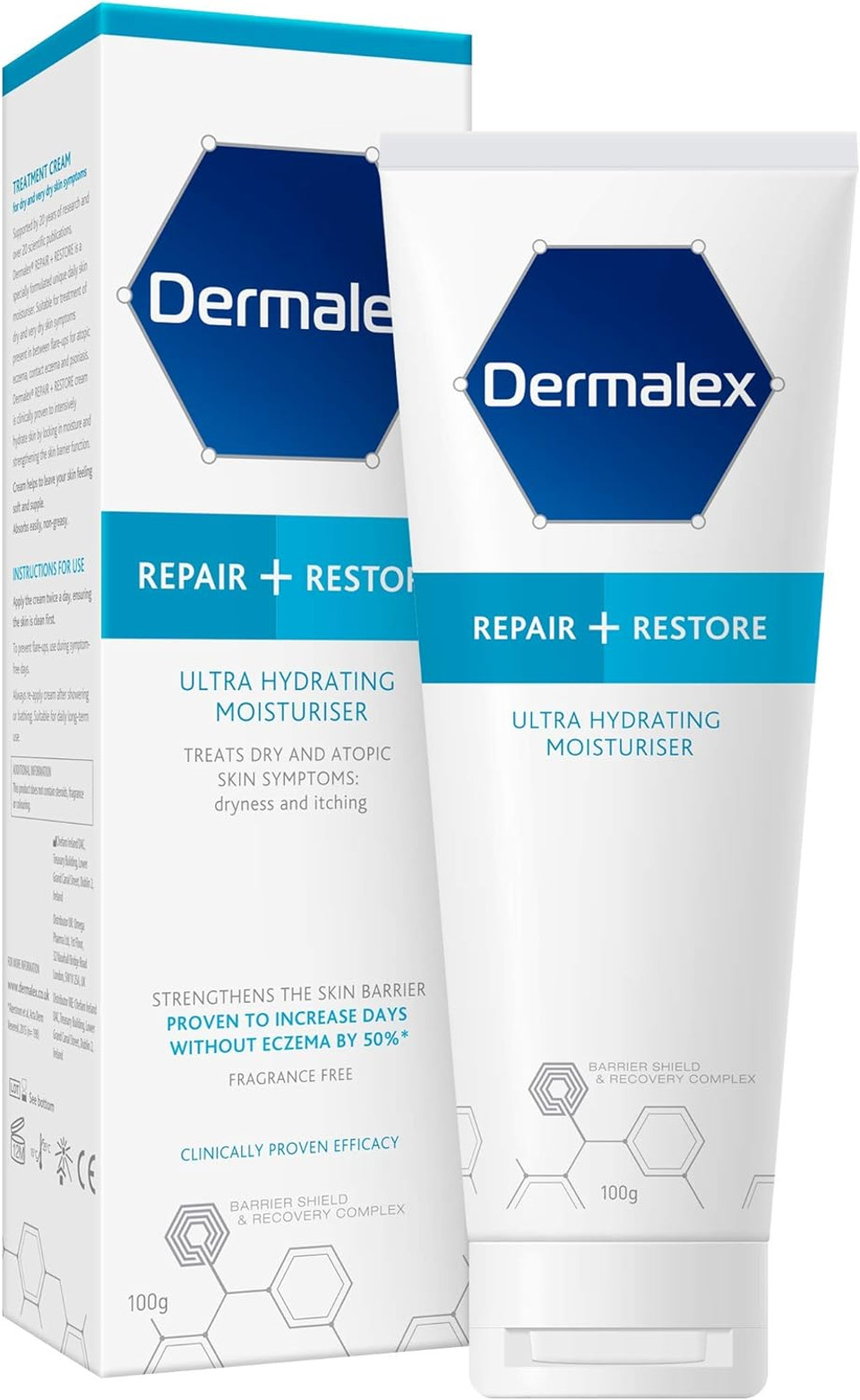 Dermalex Repair + Restore  Ultra Hydrating Moisturiser Cream for Dry Skin  100 g