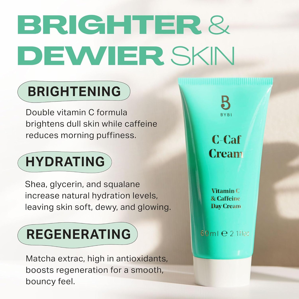 BYBI Beauty C-Caf Vitamin C Face Cream - Reduces Puffiness, Hyperpigmentation & Scars - Brightening & Hydrating - Antioxidant-Rich Matcha & Caffeine - Shea Butter, Glycerin, Squalane - Vegan - 60ml BYBI Beauty C-Caf Vitamin C Face Cream - Reduces Puffiness, Hyperpigmentation & Scars - Brightening & Hydrating - Antioxidant-Rich Matcha & Caffeine - Shea Butter, Glycerin, Squalane - Vegan - 60ml