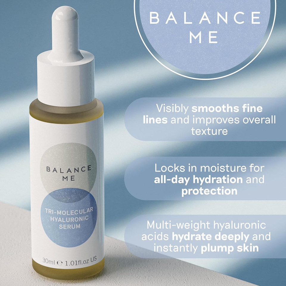 Balance Me Tri-Molecular Hyaluronic Serum 30ml, Anti-Ageing Face Serum for Mature Skin, With Aloe Vera to Support Hydration and Dry Skin