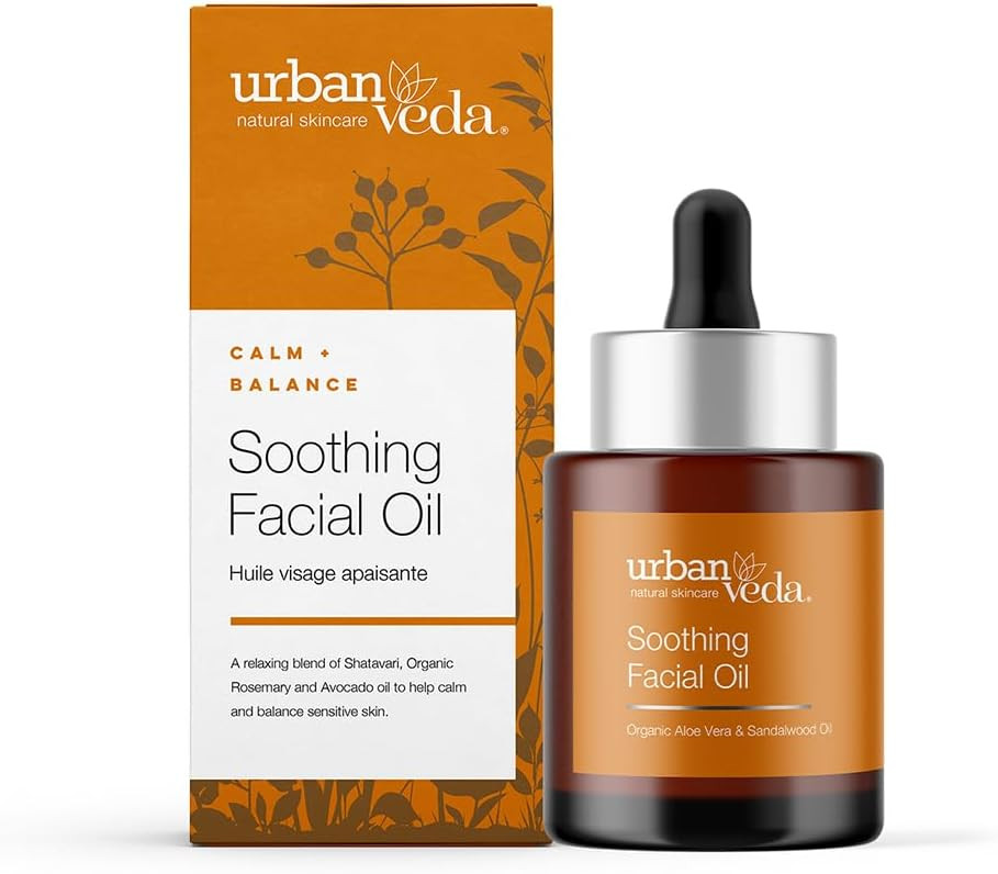 Urban Veda Soothing Facial Oil | For Dry, Sensitive and Mature Skin | Avocado oil & Rosehip Oil for face |Calming, Nourishing & Brightening | Natural Face oil with Bio Oil | Vitamin A Oil | 30 ML