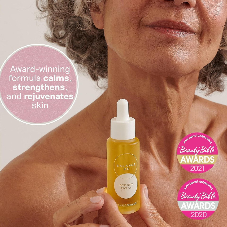 Balance Me Rose Otto Face Oil 30ml, Dry Skin Face Moisturiser with Rosehip, Skin Care for Anti Redness and Acne Scarring, Vegan Cruelty Free