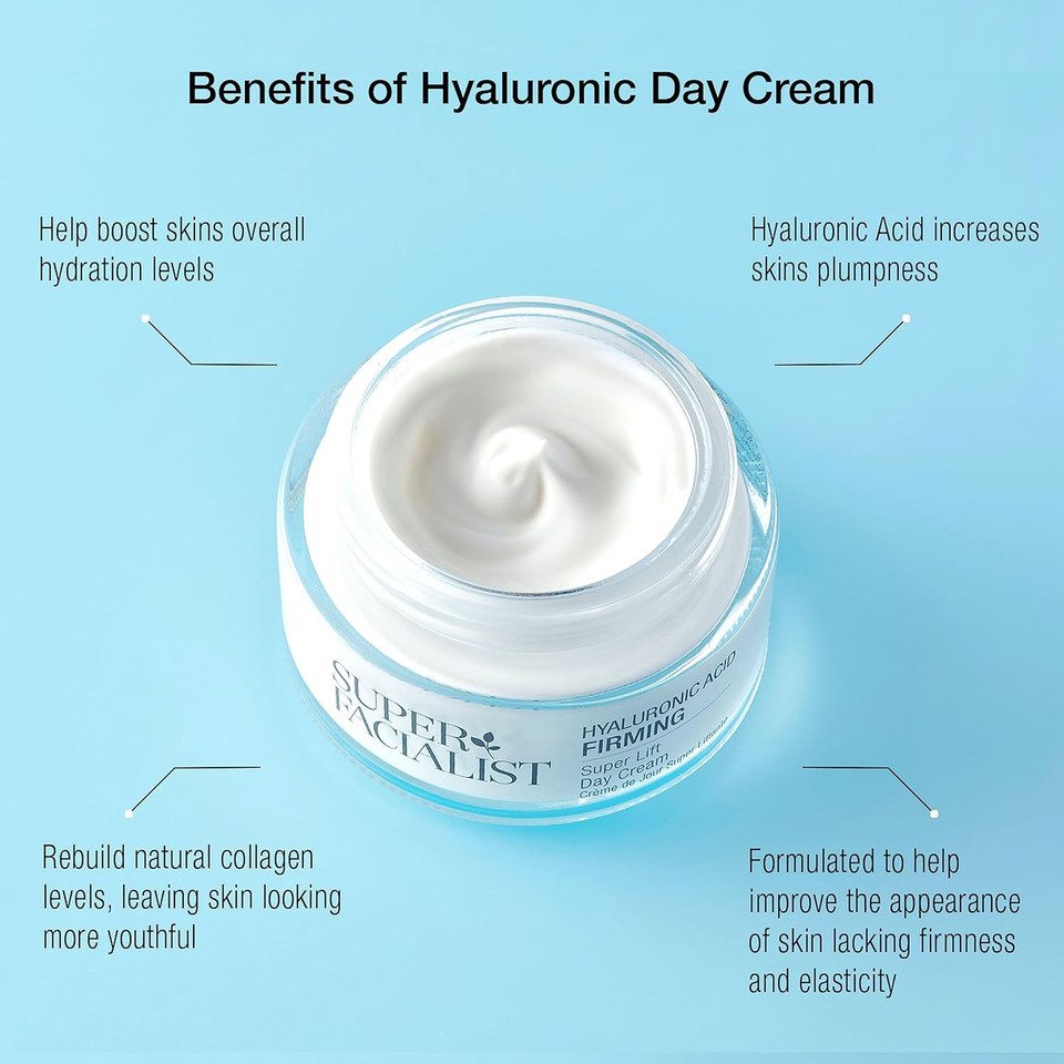 Super Facialist Hyaluronic Acid Firming Super Lift Day Cream - Nourishing Anti Wrinkle Face Cream with Calcium & Copper to Hydrate & Renew Skin, Gentle Face Care, Vegan Friendly, 50ml