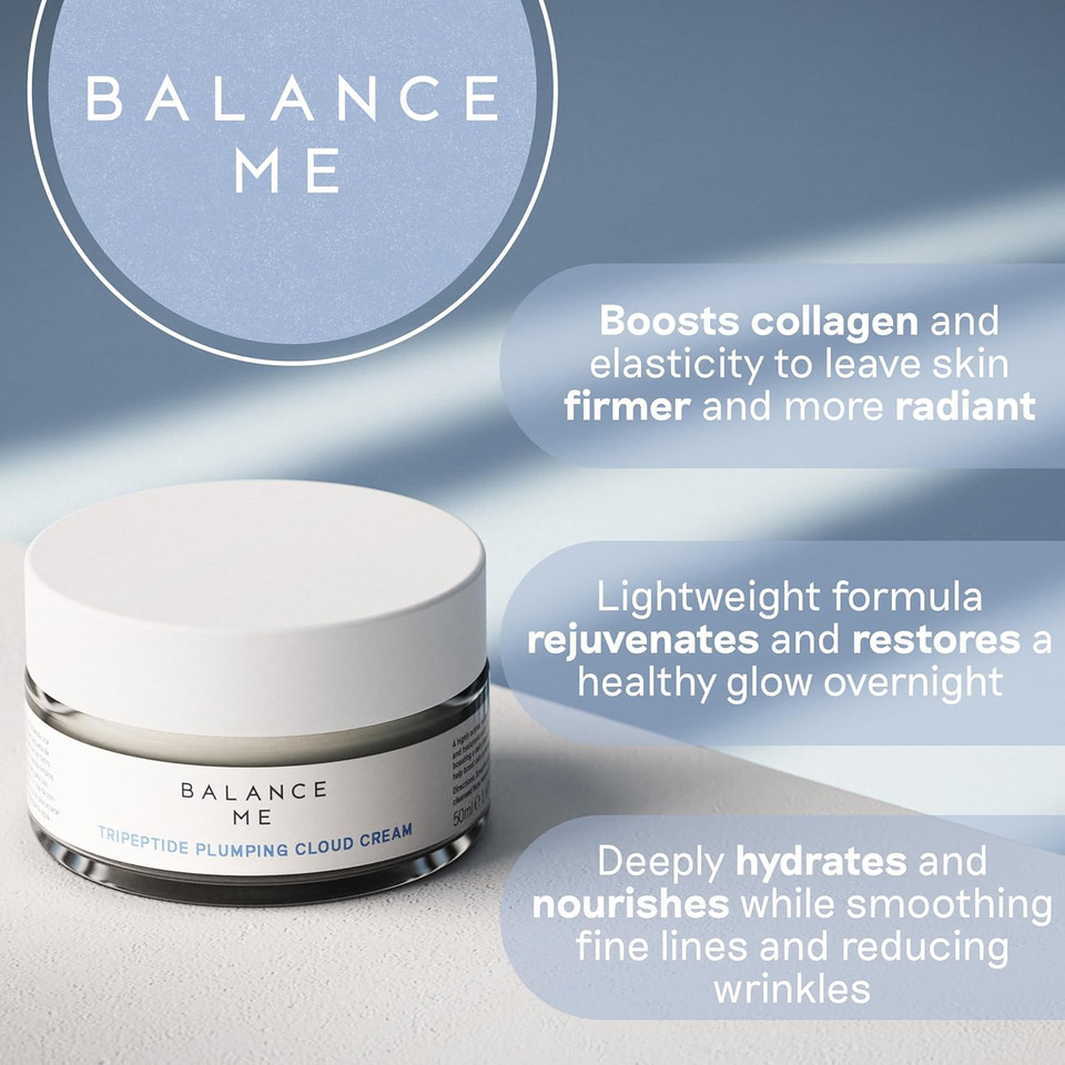 Balance Me Tripeptide Plumping Cloud Cream 50ml, Day Moisturiser with Ceramides and Hyaluronic Acid, Collagen For Anti Aging and Anti Wrinkle