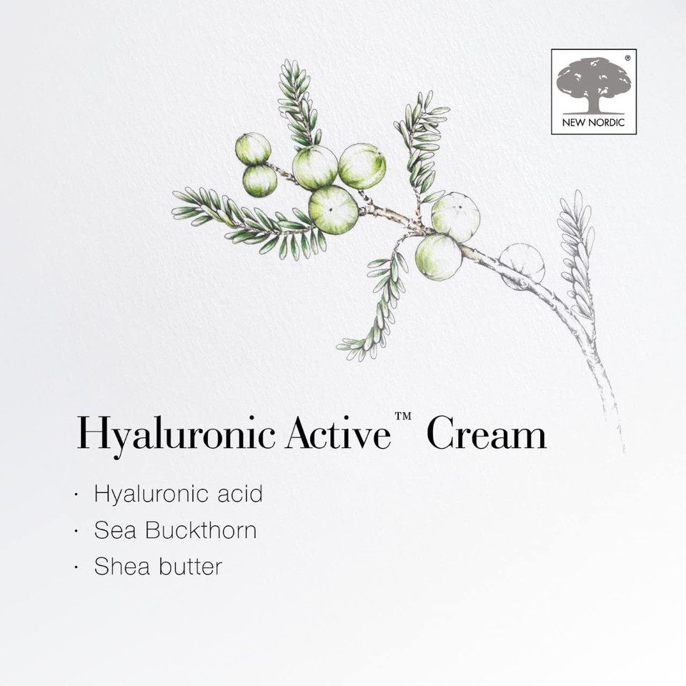 New Nordic Hyaluronic Active Cream with Hyaluronic Acid & Shea Butter - Improve Skin Elasticity & Reduce Visibility of Wrinkles - Odour Free - 50 ml