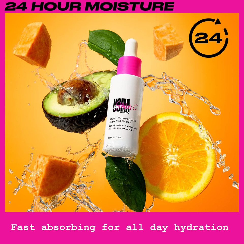 UOMA Vitamin C Serum by Sharon C. Supa Natural Glow (C20) Serum for Face with Hyaluronic Acid + Niacinamide + Vitamin E. Glow Boosting Face Moisturiser for Women & Men. Vegan Face Serum 30ml