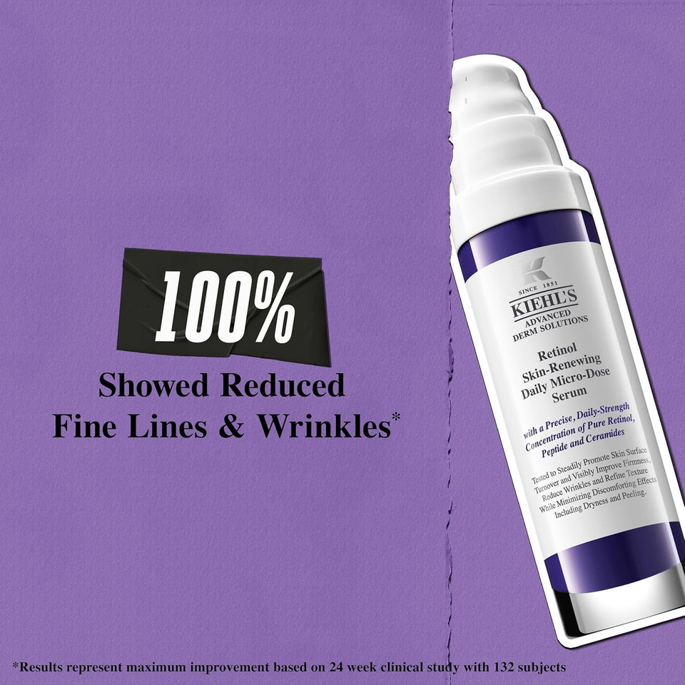 Kiehl's Retinol Skin-Renewing Daily Micro-Dose Face Serum, Reduces the Appearance of Wrinkles, Firms Skin, Smooths Skin Texture Kiehl's Retinol Skin-Renewing Daily Micro-Dose Face Serum, Reduces the Appearance of Wrinkles, Firms Skin, Smooths Skin Texture