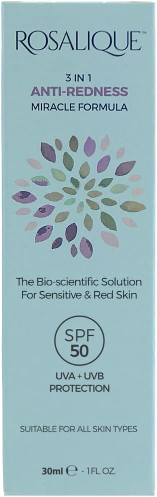 Rosalique 3 in 1 Anti-Redness Miracle Formula Colour Corrector SPF50 for Hypersensitive and Redness Prone Skin, Suitable for All Skin Types 2 x 30 ml
