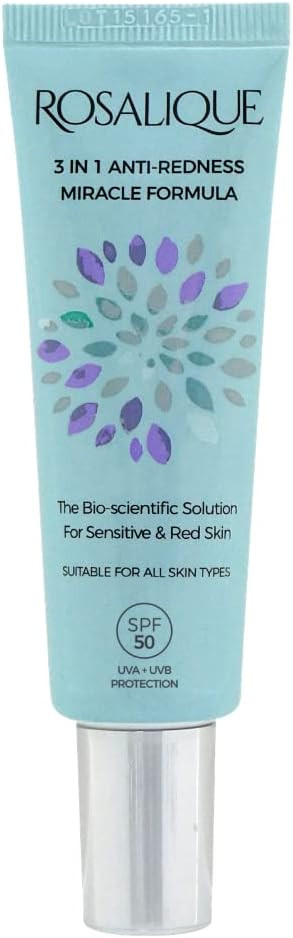Rosalique 3 in 1 Anti-Redness Miracle Formula Colour Corrector SPF50 for Hypersensitive and Redness Prone Skin, Suitable for All Skin Types 2 x 30 ml