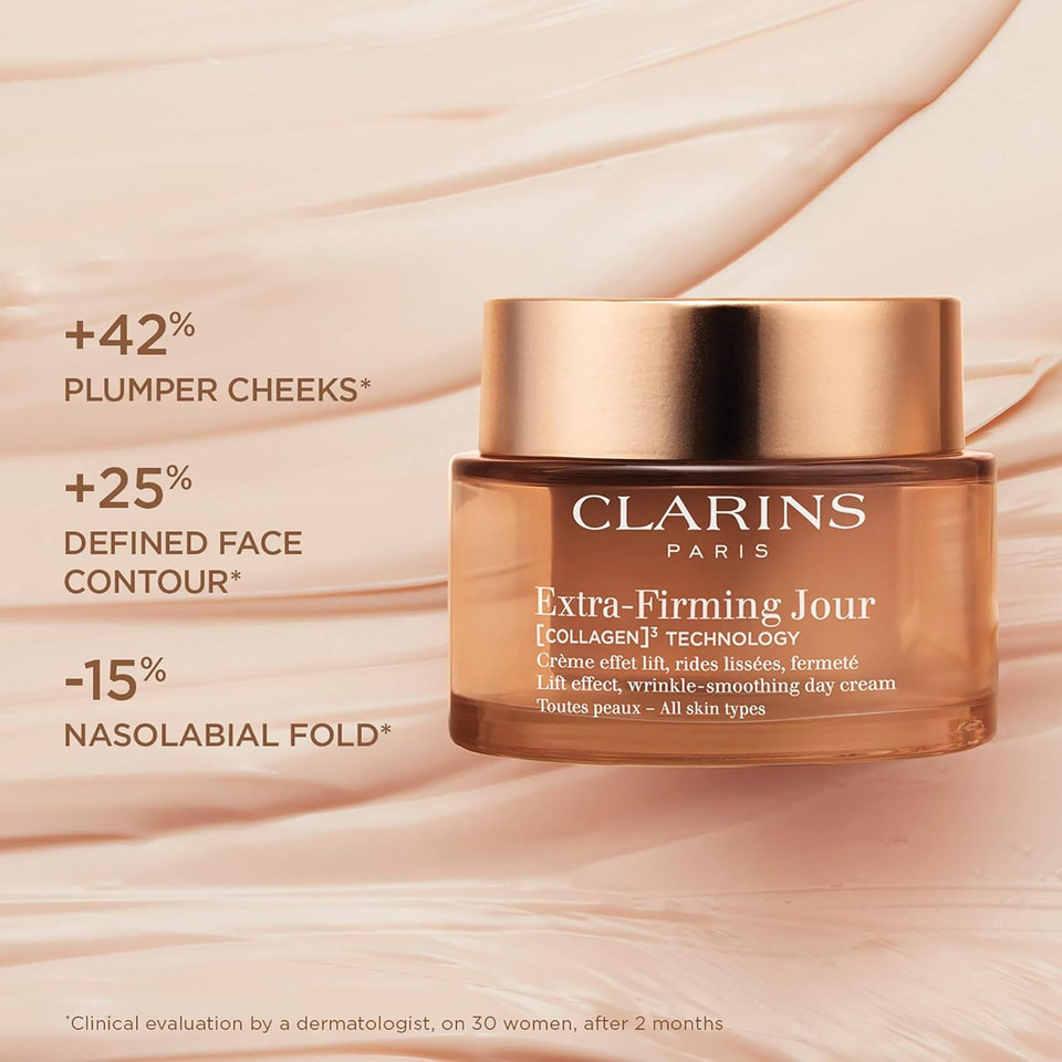 Clarins Extra-Firming Day Cream SPF 15 | Anti-Ageing Moisturiser for All Skin Types with Collagen Boosting Ingredients | Hydrating & Firming Face Cream, Refillable | 50ml