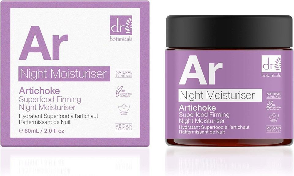 Dr Botanicals Superfood Natural & Vegan Night Moisturiser with Vitamins, Artichoke & Cucumber. Improves Skin Tone, Texture. Gives Youthful Skin. Suitable for Dry, Oily, Combination skin. 60ml
