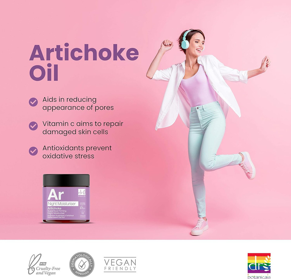 Dr Botanicals Superfood Natural & Vegan Night Moisturiser with Vitamins, Artichoke & Cucumber. Improves Skin Tone, Texture. Gives Youthful Skin. Suitable for Dry, Oily, Combination skin. 60ml