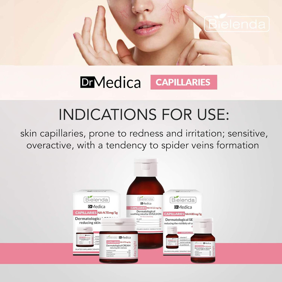 Bielenda Dr Medica - Reduces Skin Redness, Prevents The Formation Of New Veins Enhances Elasticity Of Capillaries - Dr Medica Capillary Skin Dermatologic Anti-Redness Face Cream Day/Night - 50 ml