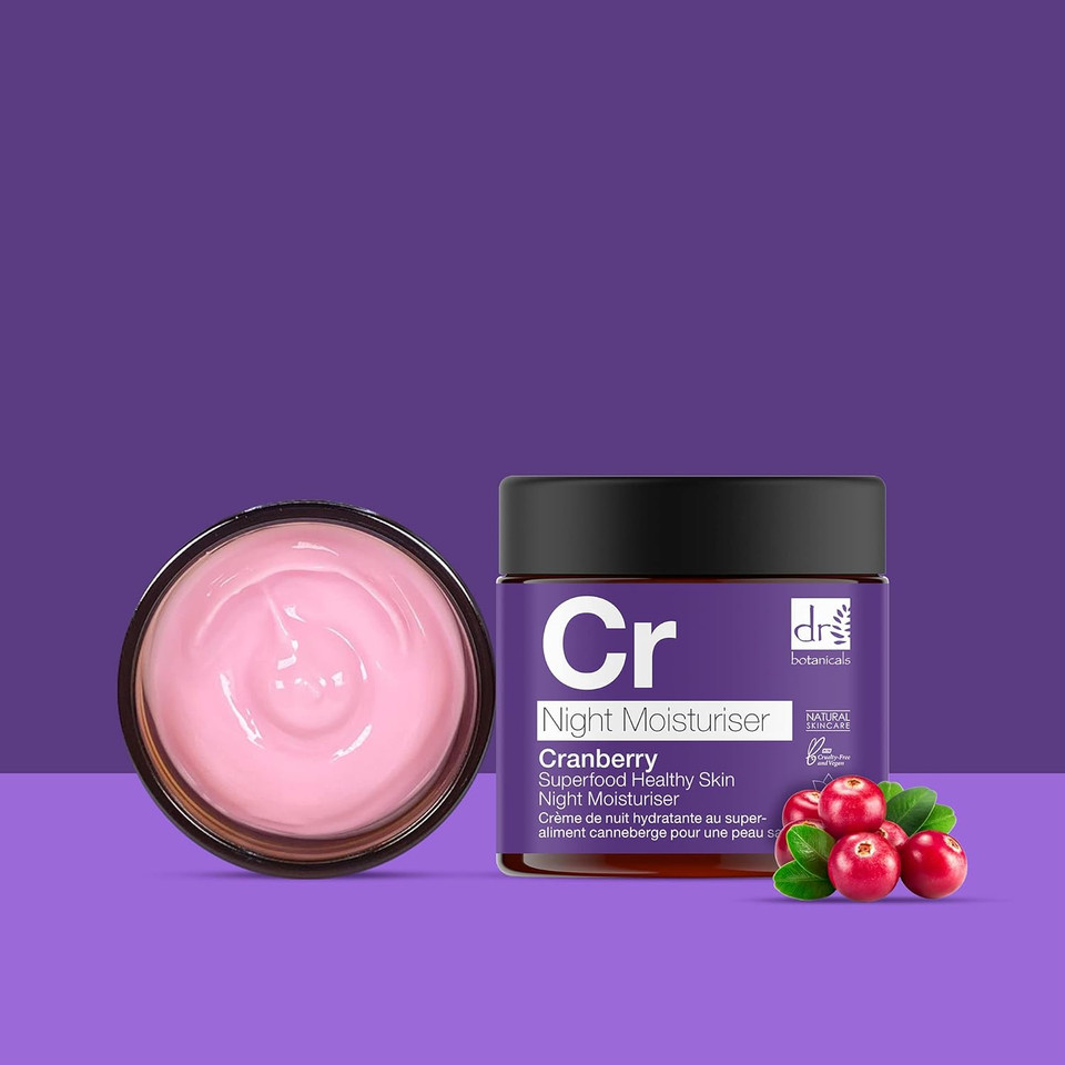Dr Botanicals Superfood Night Moisturiser 60ml | Infused with Cranberry & Juniper for Deep Moisturising, Skin Cooling, Brightening & Firmer Skin