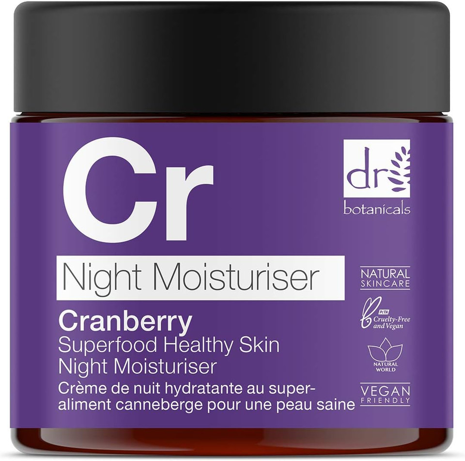 Dr Botanicals Superfood Night Moisturiser 60ml | Infused with Cranberry & Juniper for Deep Moisturising, Skin Cooling, Brightening & Firmer Skin