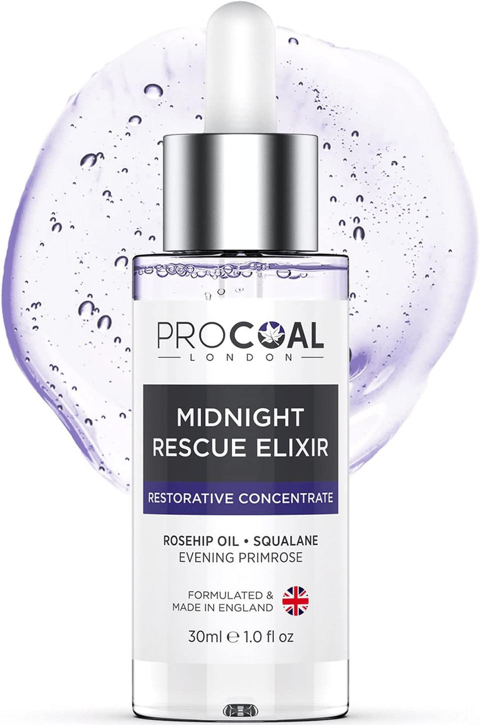 Face Oil, Midnight Rescue Elixir Face Oil Serum 30ml by Procoal - Anti Ageing Face Serum For Soft, Supple, and Glowing Skin, Rosehip Face Oil, Evening Primrose & Squalane, Made in UK