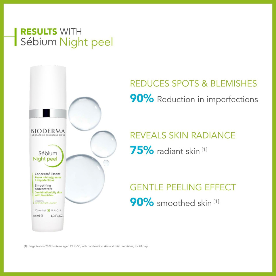 Bioderma Sébium Night Peel - Gentle Facial Peel for Oily & Acne Prone Skin, Spot Treatment Unveils Skin Radiance, Smooth Skin & Reduced Shine, 40ml