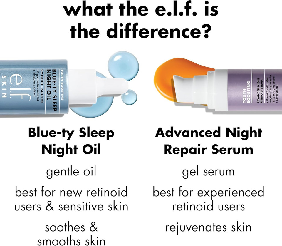e.l.f. SKIN Youth Boosting Blue-ty Sleep Night Oil, Gentle Overnight Face Oil, Nourish Skin, Lightweight Formula, Vegan & Cruelty-Free