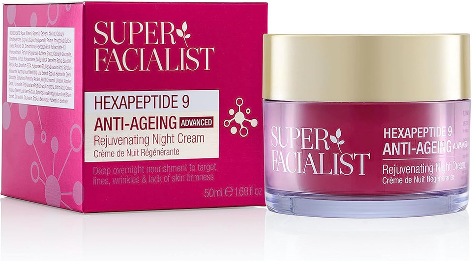 Super Facialist Hexapeptide 9 Anti-Ageing Advanced Night Cream - Rejuvenating & Nourishing Overnight Moisturiser with Anti-Aging Complex, Vegan Friendly, 50 ml