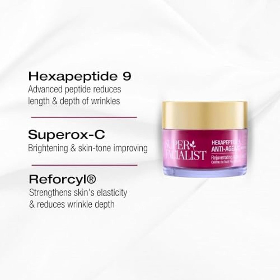Super Facialist Hexapeptide 9 Anti-Ageing Advanced Night Cream - Rejuvenating & Nourishing Overnight Moisturiser with Anti-Aging Complex, Vegan Friendly, 50 ml