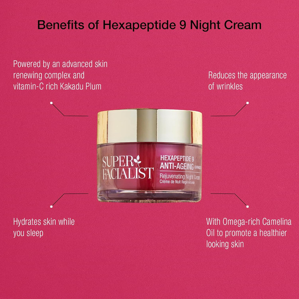 Super Facialist Hexapeptide 9 Anti-Ageing Advanced Night Cream - Rejuvenating & Nourishing Overnight Moisturiser with Anti-Aging Complex, Vegan Friendly, 50 ml