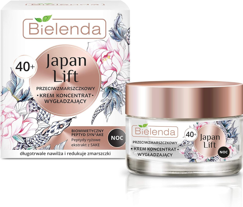 Bielenda Japan Lift - Smoothing Anti-Wrinkle Night Cream Effectively Lifts Tightens The Epidermis Makes It Firmer - Japan Lift Smoothing Antiwrinkle Face Cream - Concentrate 40+ Night - 50 ml