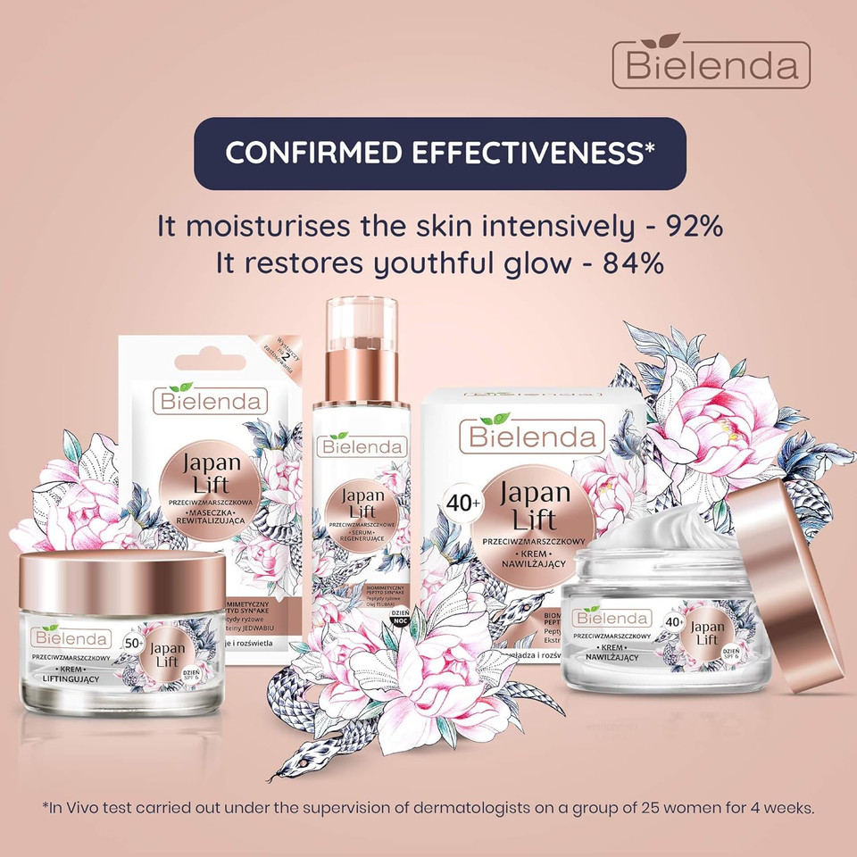 Bielenda Japan Lift - Smoothing Anti-Wrinkle Night Cream Effectively Lifts Tightens The Epidermis Makes It Firmer - Japan Lift Smoothing Antiwrinkle Face Cream - Concentrate 40+ Night - 50 ml