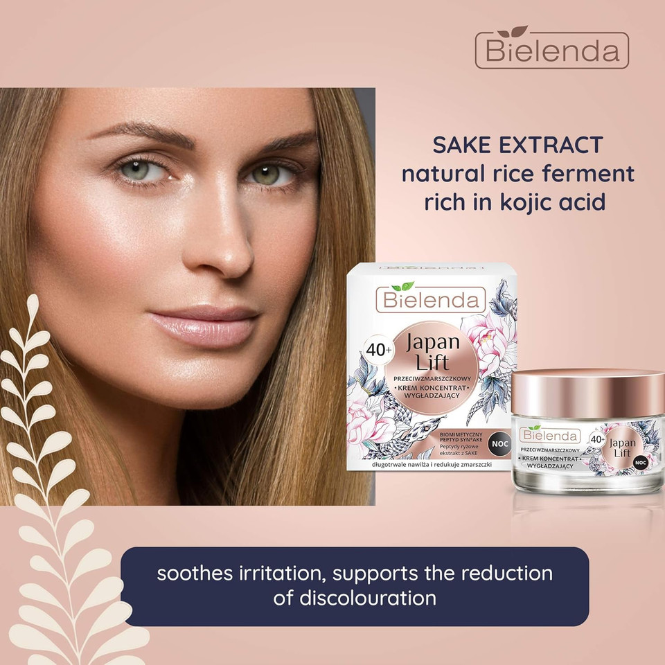 Bielenda Japan Lift - Smoothing Anti-Wrinkle Night Cream Effectively Lifts Tightens The Epidermis Makes It Firmer - Japan Lift Smoothing Antiwrinkle Face Cream - Concentrate 40+ Night - 50 ml
