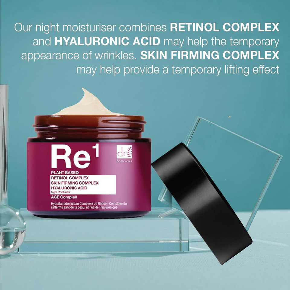 Dr BOTANICALS Anti-Aging Skin Firming Retinol Night Moisturiser with Hyaluronic Acid & Skin Tightening Complex | Retinol Cream Combats Wrinkles, Hydrates & Firming for Youthful Skin 60ml