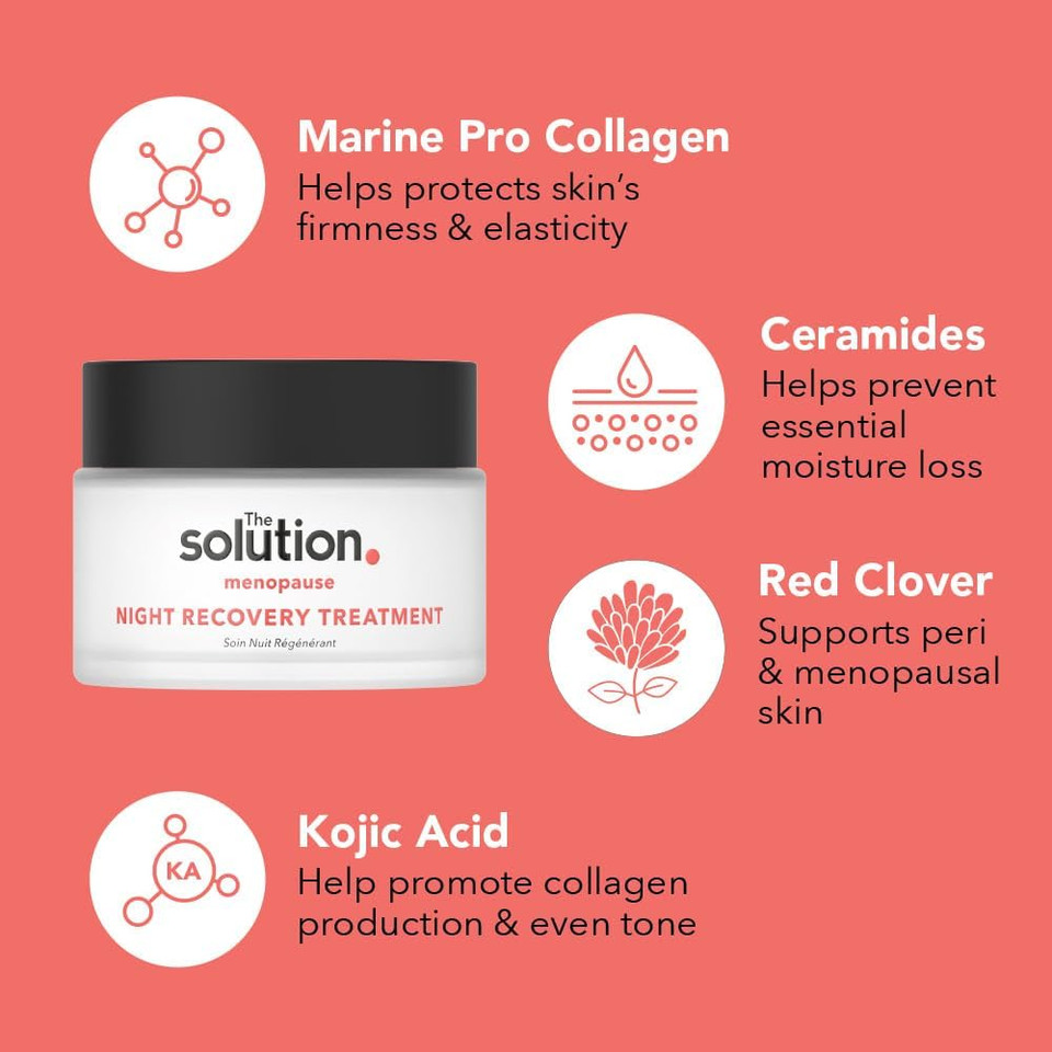 The Solution Menopause Night Recovery Treatment (50ml). Dermatologically Tested Night Face Cream for Women, Hydrating Night Cream for Women Anti Aging, Vegan & Cruelty Free Face Cream for Mature Skin