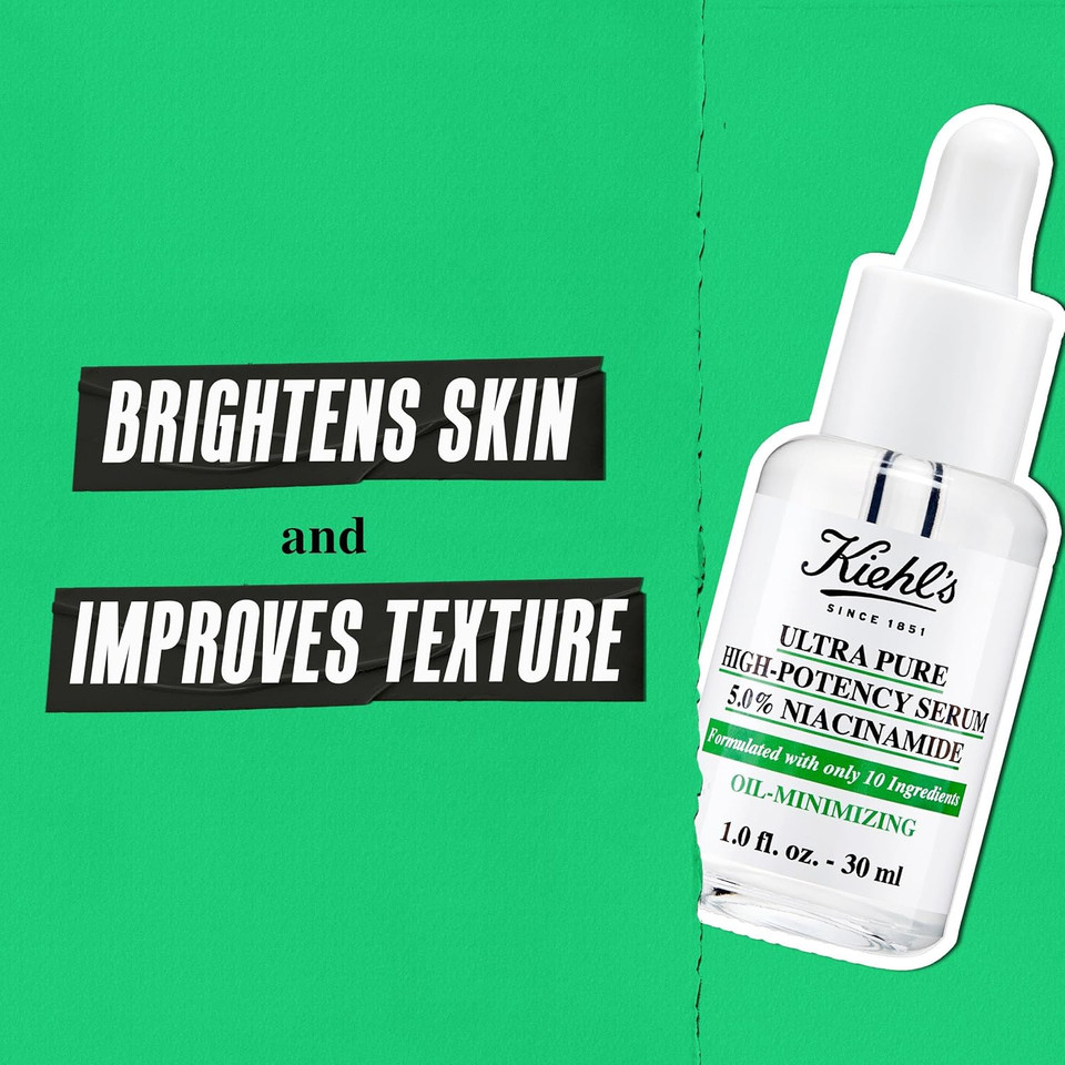 Kiehl's Ultra Pure High-Potency 5.0% Niacinamide Serum, Concentrated Face Serum for Oily Skin, Reduces Excess Oil and Shine, 30Ml
