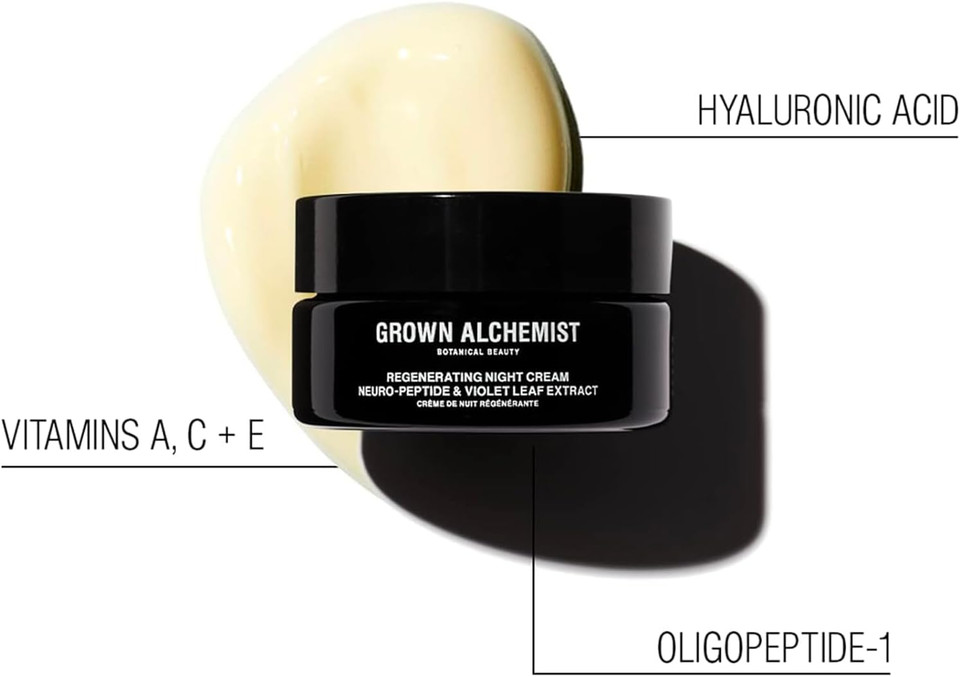 Grown Alchemist Night Cream, Regenerating Overnight Anti Wrinkle, Anti Aging Face Cream - Vegan Peptides, Collagen Cream, Vitamin Rich for Tightening and Firming, Hydrating Hyaluronic Acid 40 ml