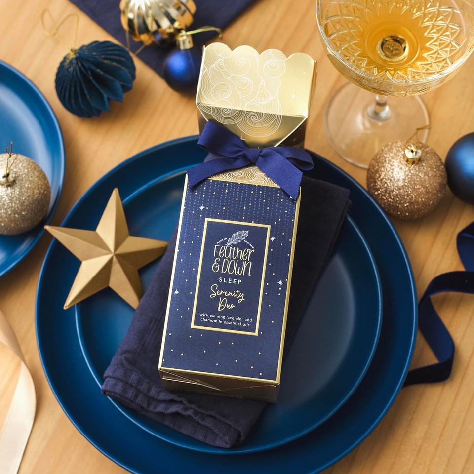 Feather and Down Serenity Duo Gift Set (2 x 50ml Pillow Spray & Relaxing Eye Mask) - With Lavender & Chamomile Essential Oils to Encourage Calm & Aid a Restful Night's Sleep