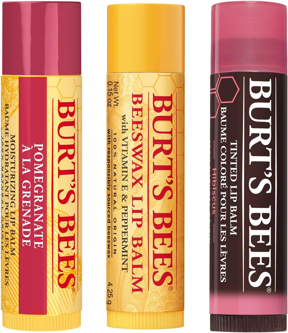 Burt's Bees Lip Balm Gift Set, Beeswax Lip Balm, Pomegranate Lip Balm, Hibiscus Tinted Lip Balm, Balm Jar, 3x4.25g