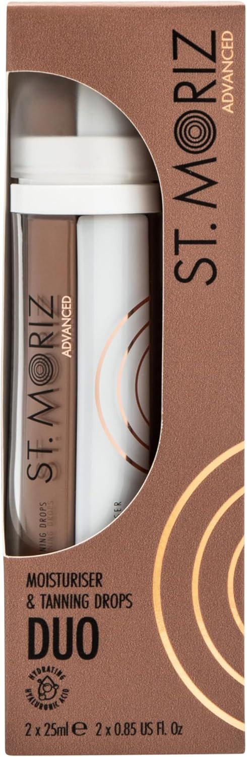St Moriz Advanced Moisturiser & Tanning Drops Duo | Concentrated Self Tanning Drops & Moisturiser with Hyaluronic Acid | Mix Together for a Natural Buildable Glow & Advanced Skin Care Benefits | 50ml
