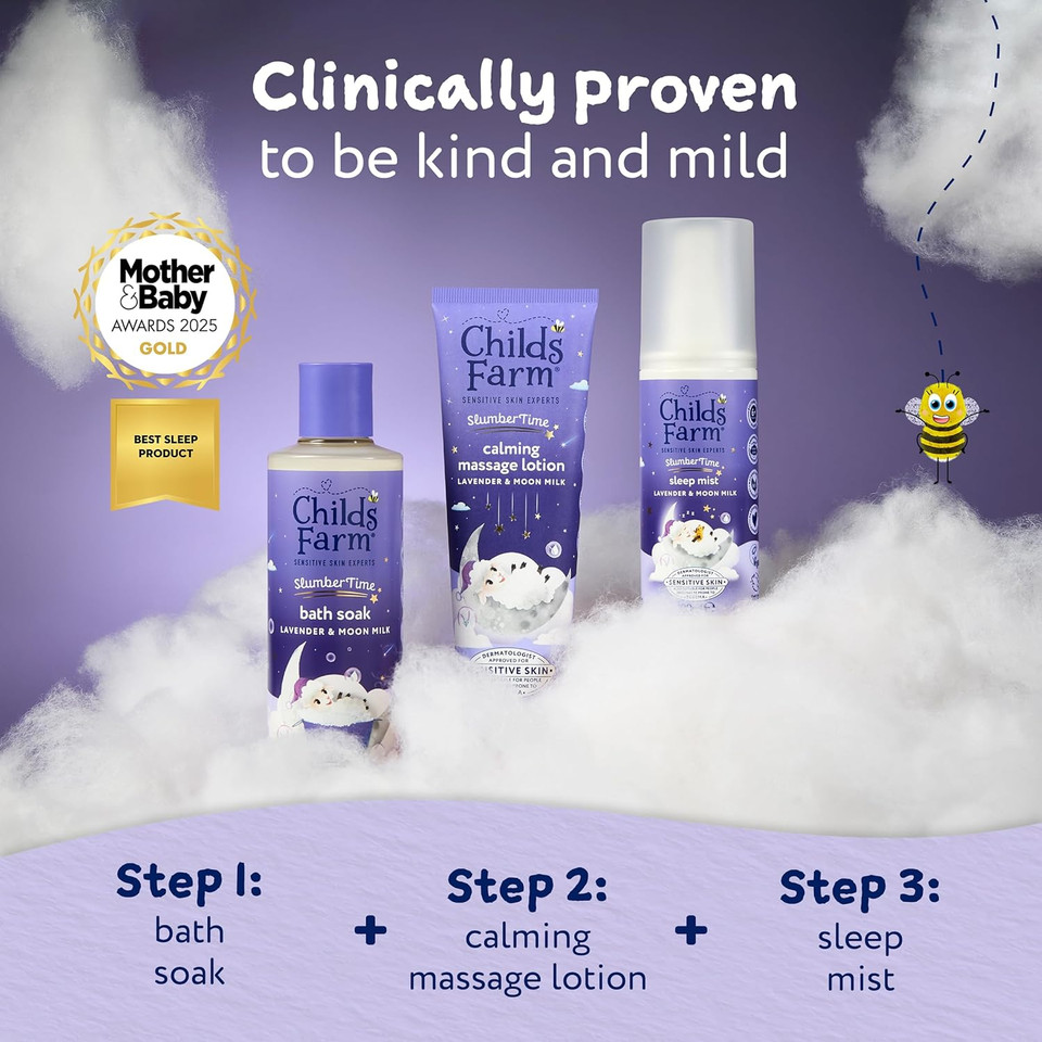 Childs Farm SlumberTime Sweet Dreams Sleep Gift Set | 3-Step Sleep Routine | Lavender & Moon Milk Bath Soak 250ml, Calming Massage Lotion 150ml, Sleep Mist 100ml | Suitable for Dry & Sensitive Skin