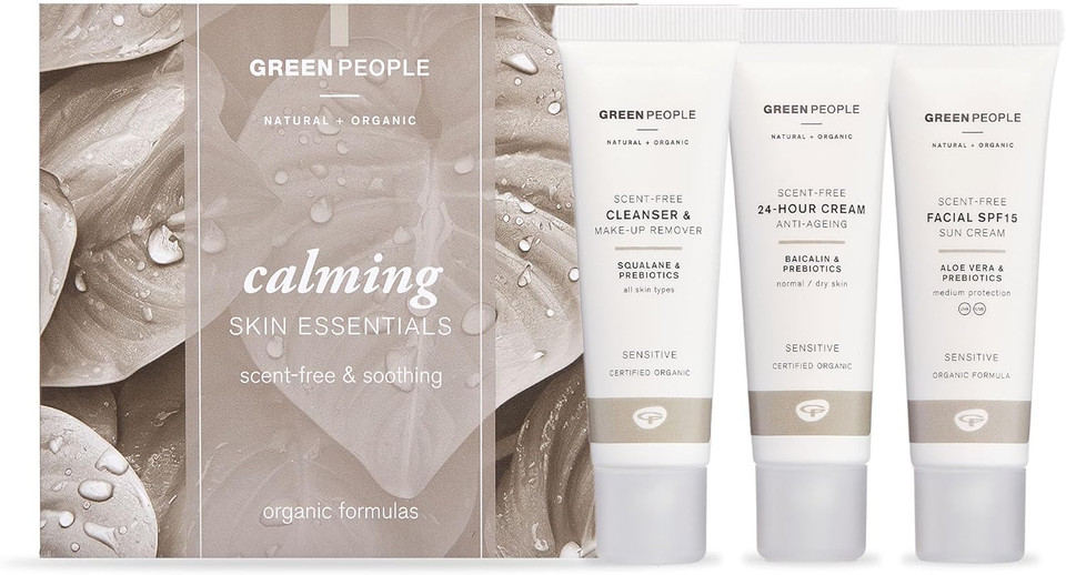 Green People Sensitive Skin Care Set - Natural & Organic 3-Step Routine - Cleanser, Moisturiser & SPF15 - Vegan, 3 x 30ml