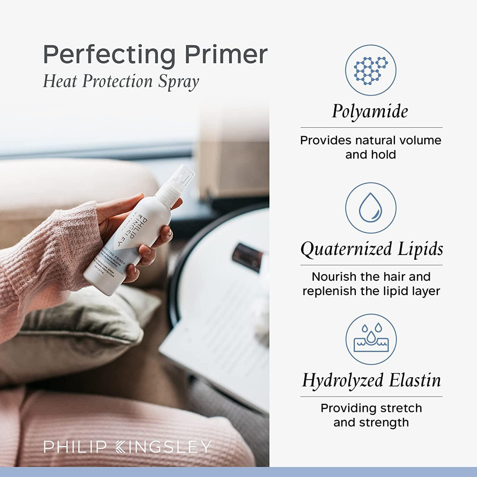 Philip Kingsley | Perfecting Primer Heat Protection Spray For Hair | Anti-Frizz Style Extending Primer with Invisible Hold | Protects Hair, Holds Style and Adds Volume and Shine | 125ml