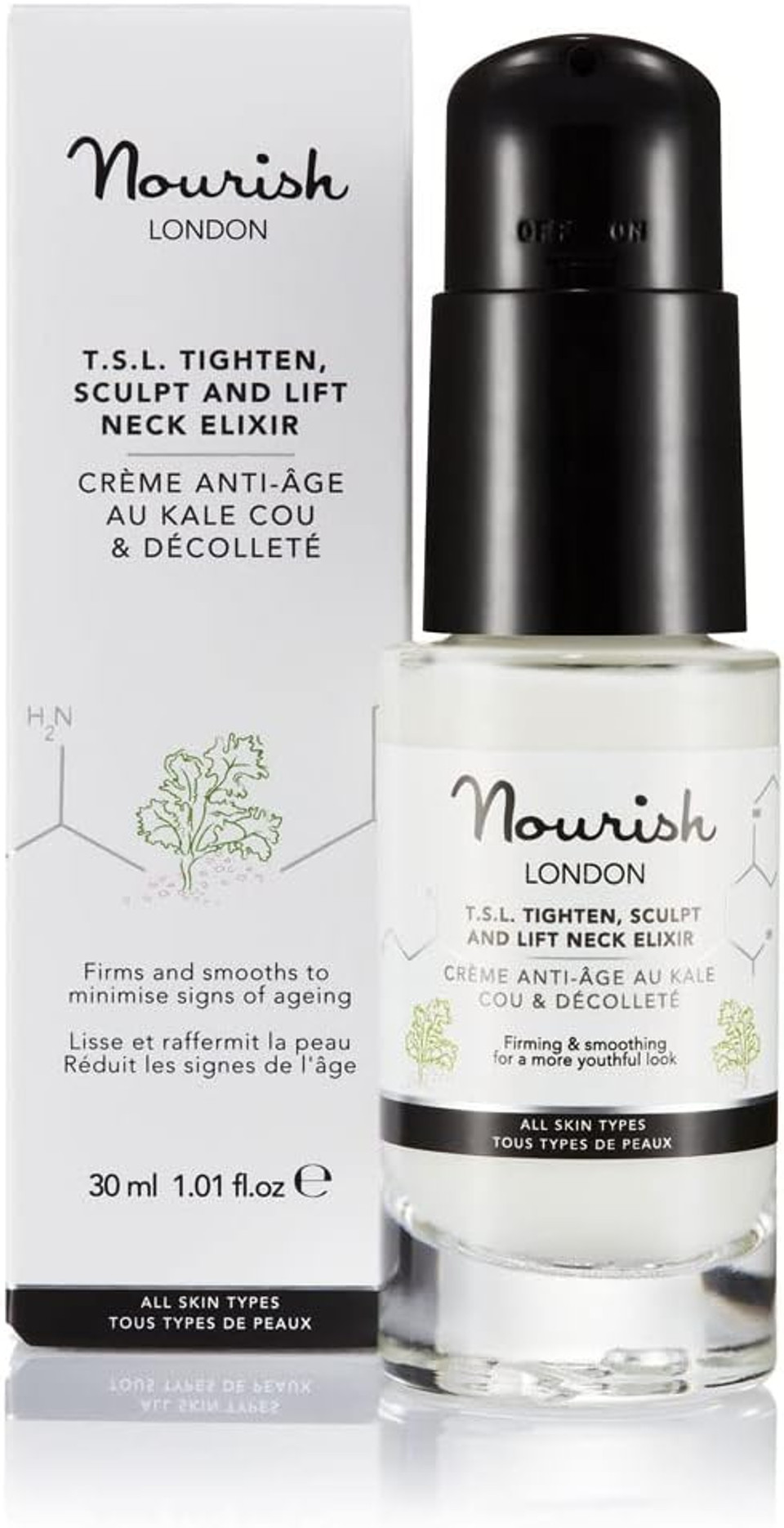 Nourish London TSL Tighten, Sculpt & Lift Neck Elixir 30ml | Anti Ageing Neck Cream | Kale & Griffonia Extracts | 100% Vegan | Cruelty-Free | Multi Award Winner | Firming Neck Cream - Neck Lift Cream