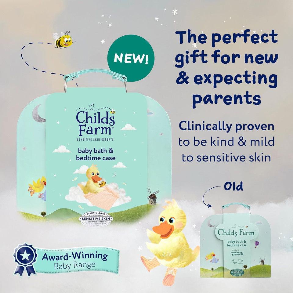 Childs Farm Baby Suitcase Gift | Baby Bubble Bath (250ml), Shampoo & Body Wash (250ml), Moisturiser (200ml) & Nappy Cream (100ml) | Suitable for Newborns with Sensitive, Dry, Itchy Skin