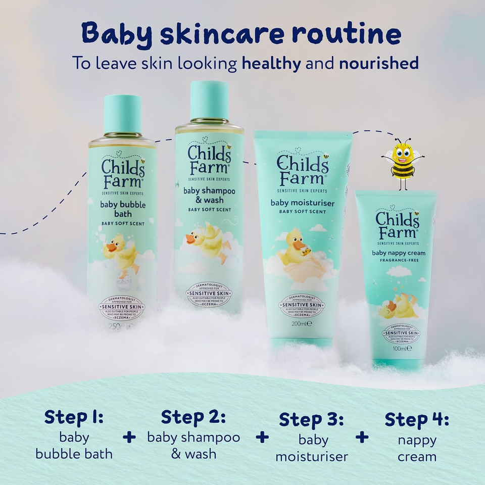 Childs Farm Baby Suitcase Gift | Baby Bubble Bath (250ml), Shampoo & Body Wash (250ml), Moisturiser (200ml) & Nappy Cream (100ml) | Suitable for Newborns with Sensitive, Dry, Itchy Skin