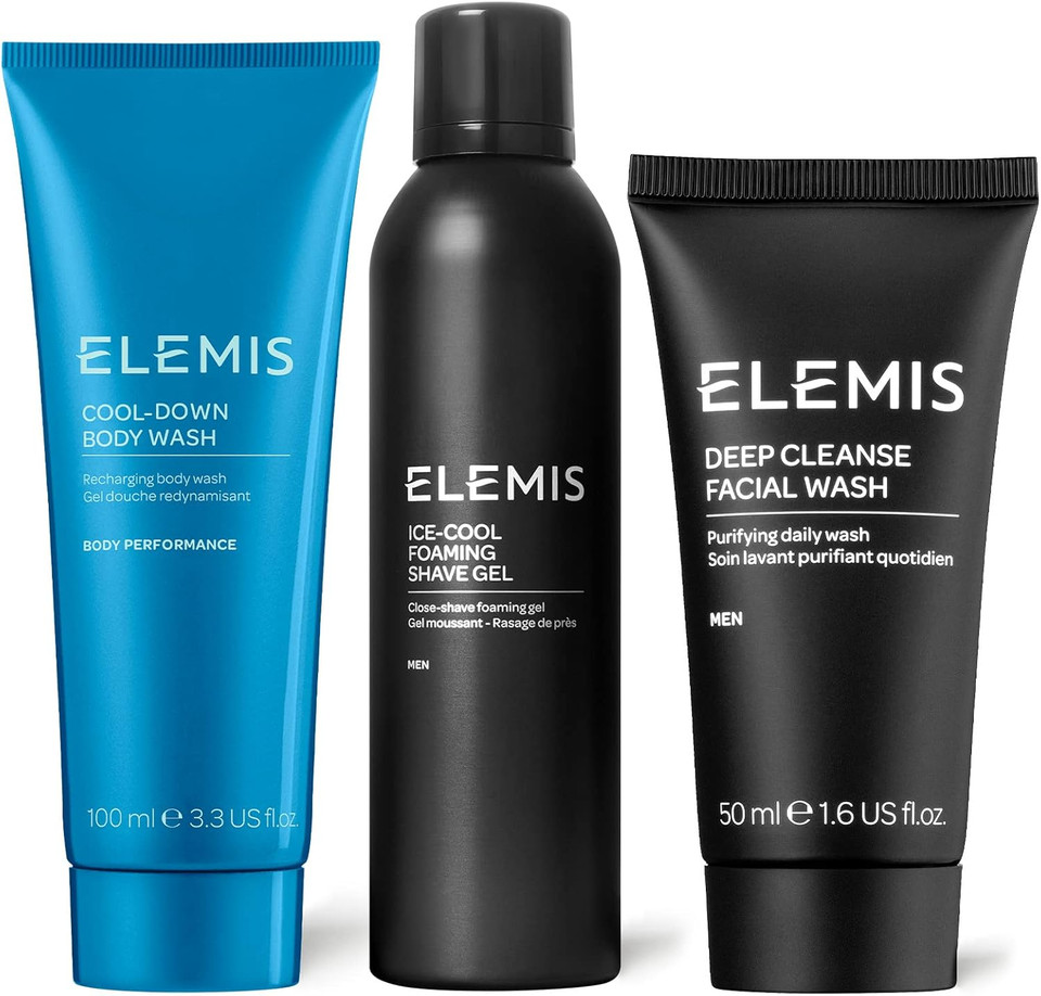 ELEMIS Mens Head-to-Toe Grooming Collection, 3-Piece Daily Essentials to Elevate his Skin, Gift Set Includes: Pollutant-Targeted Deep Cleanse Facial Wash, Foaming Shave Gel and Cool-Down Body Wash