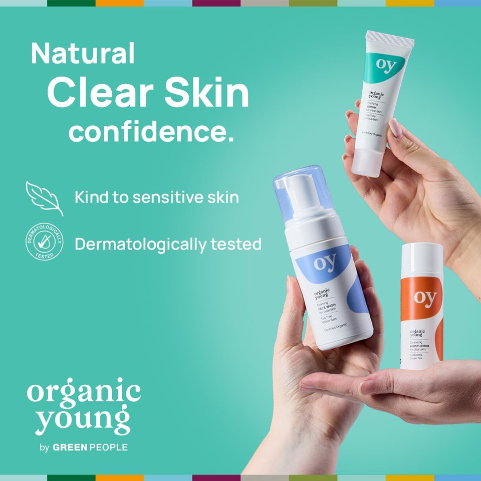 Green People Teen Skincare Set - Face Wash, Serum & Moisturiser for Spots & Blemishes - Vegan, Cruelty-Free