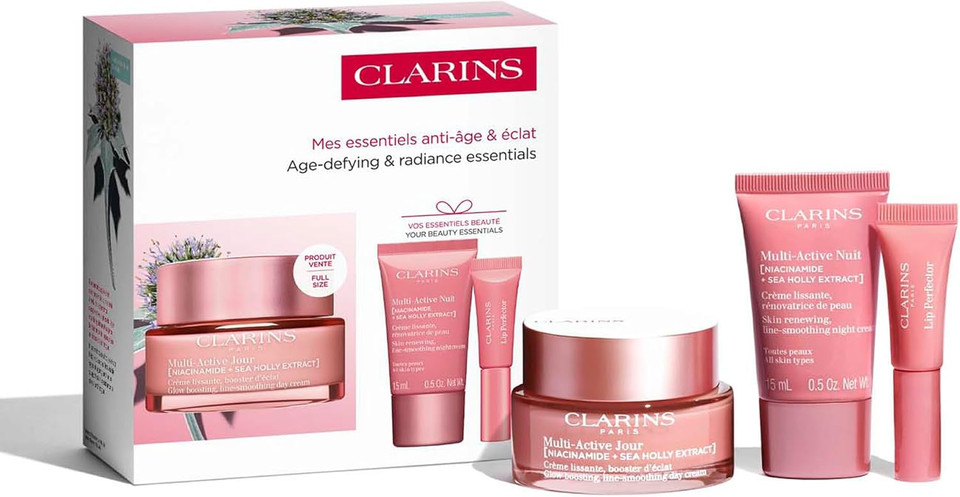 Clarins Multi-Active Day Gift Set with Niacinamide | Smooth Fine Lines | Visibly Tighten Pores | Even Tone and Texture | Boost Glow | Strengthen Moisture Barrier | All Skin Types