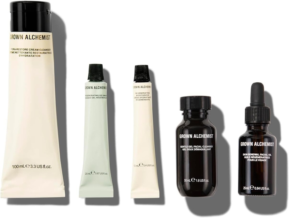 Grown Alchemist Regenerating Night Routine Face Kit - Skincare Set with Gentle Gel and Hydra Restore Cream Cleanser, Mask & Facial Oil - Natural Bioactive Anti-ageing Care - Birthday Gifts for Women