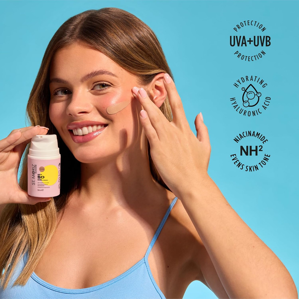 St Moriz Suncare SPF 50 Tinted Face Sunscreen | UVA & UVB Protection SPF 50 Daily Use Sunscreen Face Lotion with Tinted Coverage, Hyaluronic Acid & Niacinamide | Dermatologically Tested | Vegan | 50ml