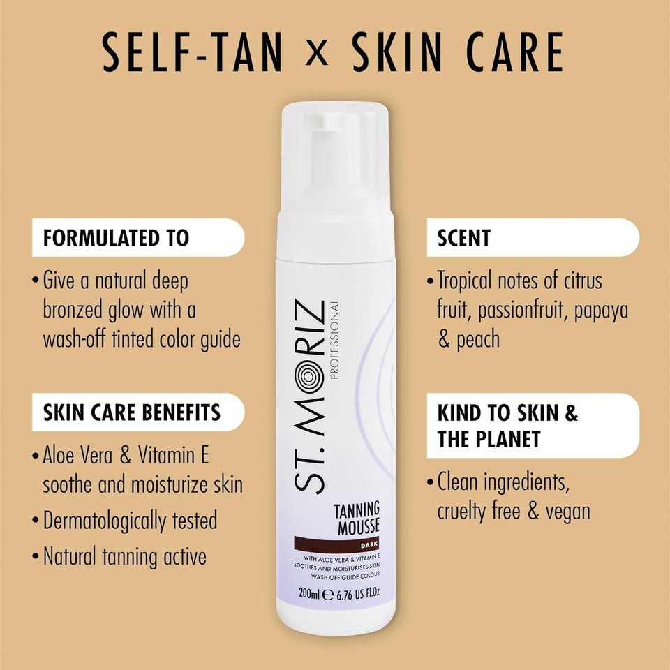St. Moriz Professional Dark Self Tanner Mousse - Sunless Instant Self Tanning Foam for a Deep, Natural Looking Fake Tan - Moisturizing Tanning Foam  With Aloe Vera & Vitamin E (200ml)