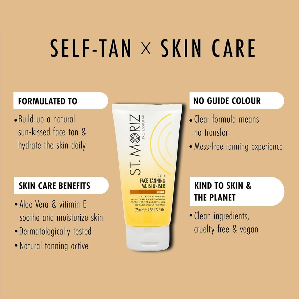St Moriz Professional Daily Face Tanning Moisturiser in Light | Hydrating Face Moisturiser with Gradual Fake Tan | With Aloe Vera & Vitamin E | Dermatologically Tested | Vegan | Cruelty Free | 75ml
